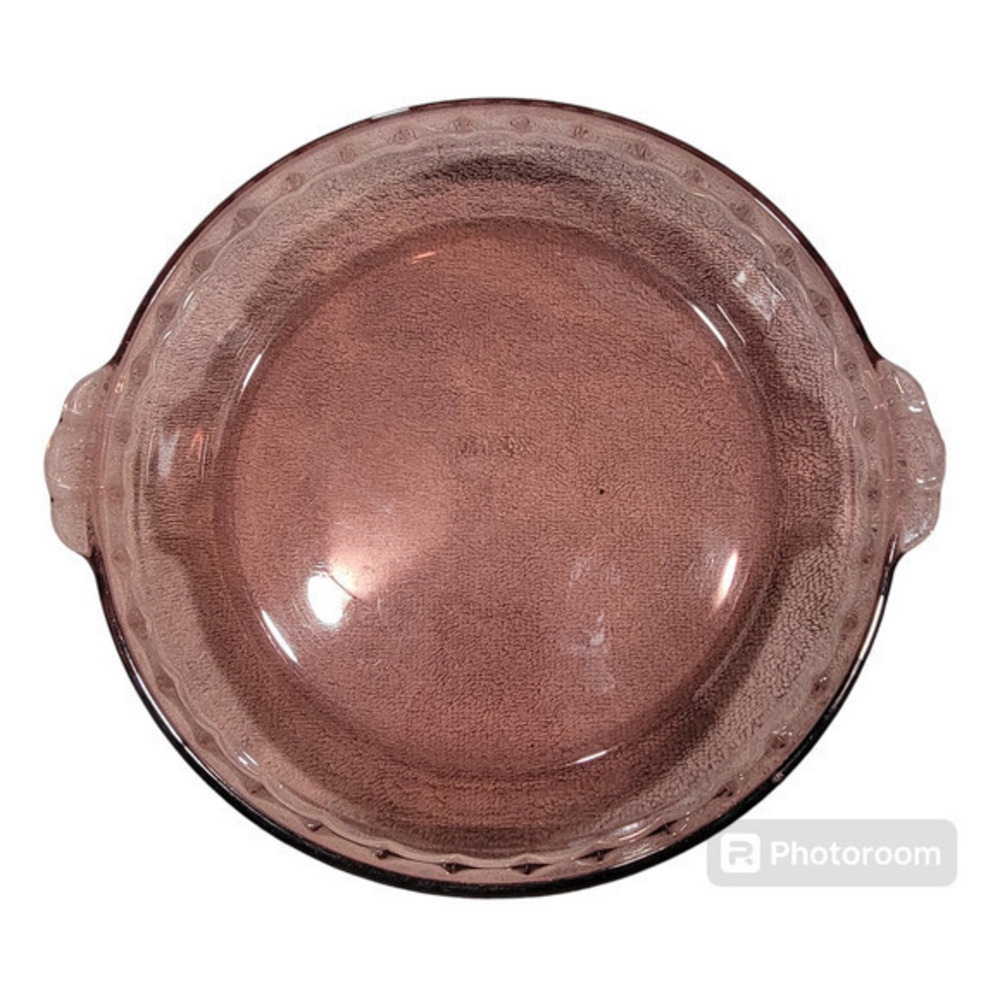 Pyrex Glass Cranberry Pie Pan 229 9.5" Fluted Edges Handles Deep Dish USA‎ Made